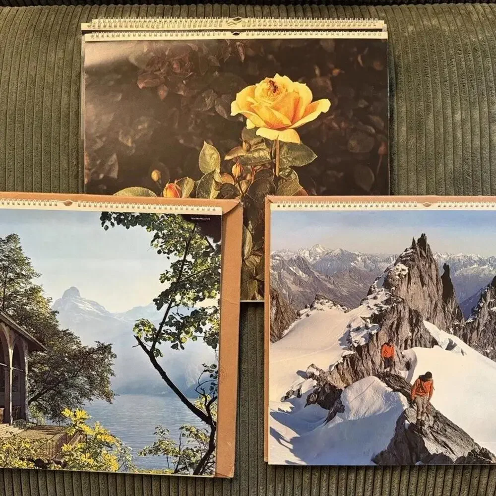 Swiss Alpine Pictorial Calendar Lot of 9 Switzerland Matterhorn Jungfrau 1960’s
